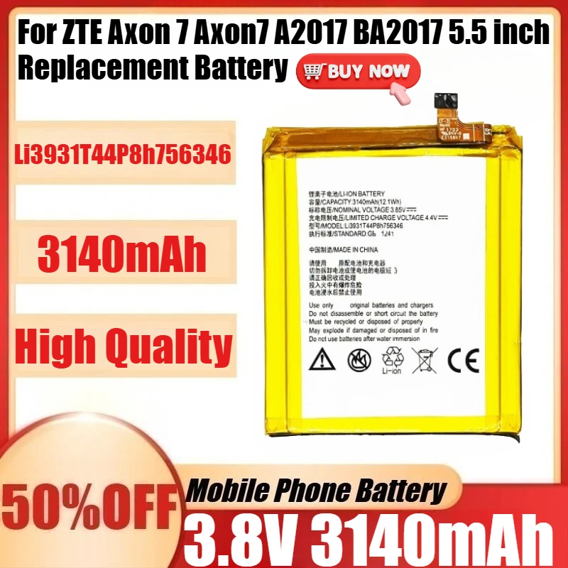 

New High Quality Li3931T44P8H756346 Battery For ZTE Axon 7 Axon7 A2017 BA2017 5.5 inch Replacement Batteries Bateria