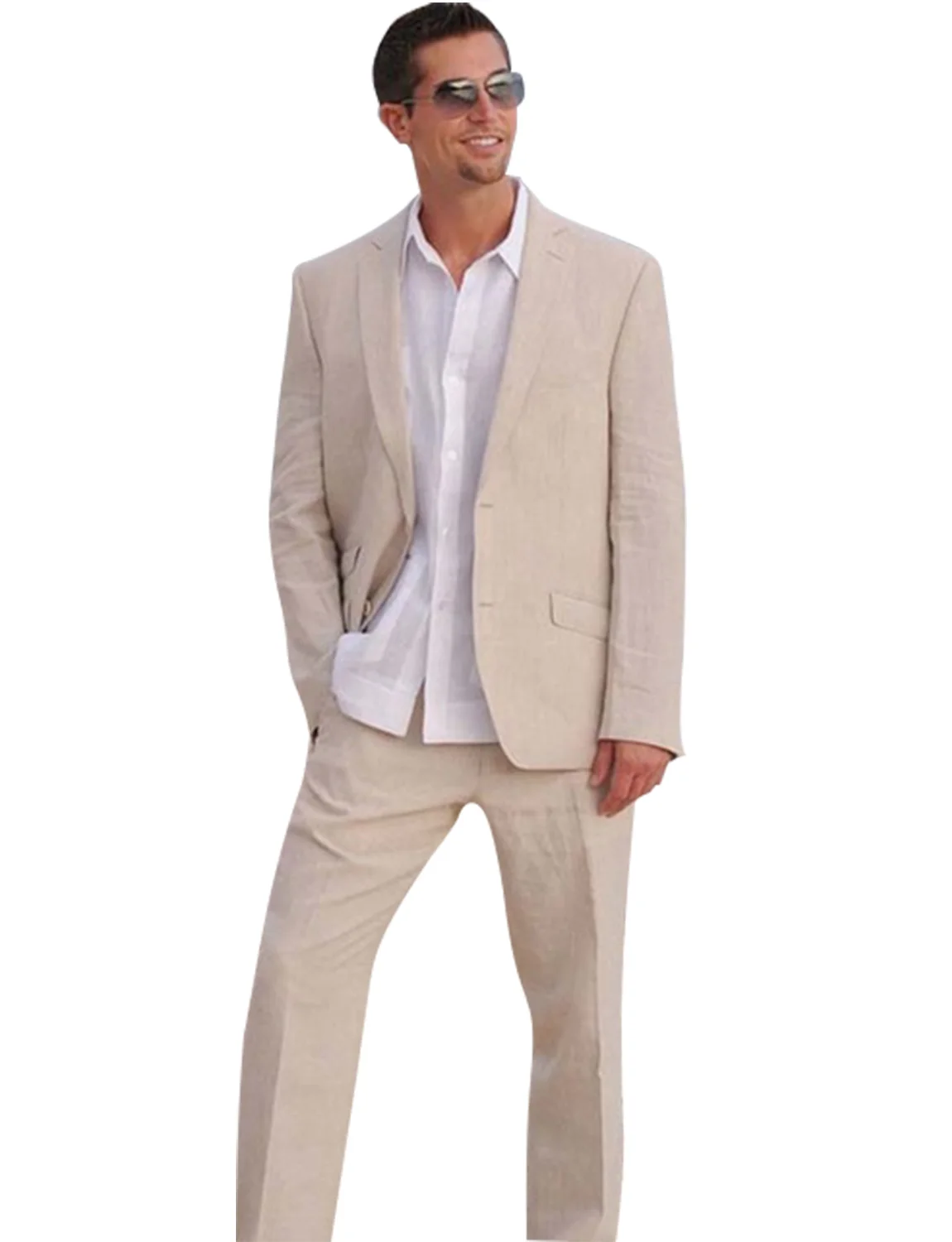 

Men's 2 Pieces Linen Suit Two Buttons Jacket Pants Set