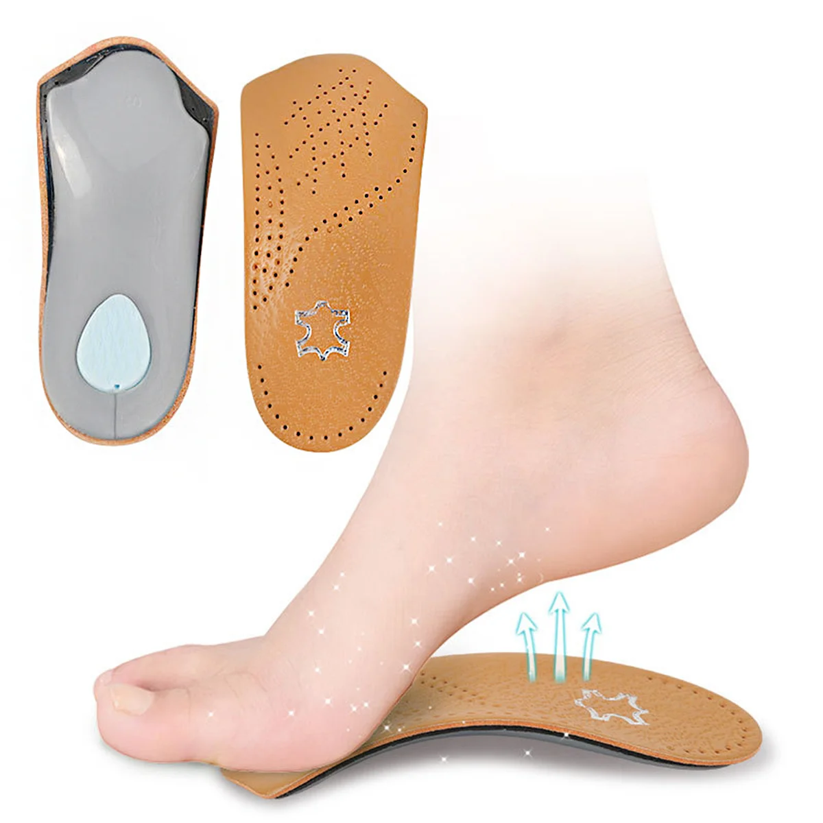 

1 Pair Arch Support Insoles Half Pads For Flat Feet Premium Comfortable Shoe Inserts Size 35-36 Brown Foot Care Tool