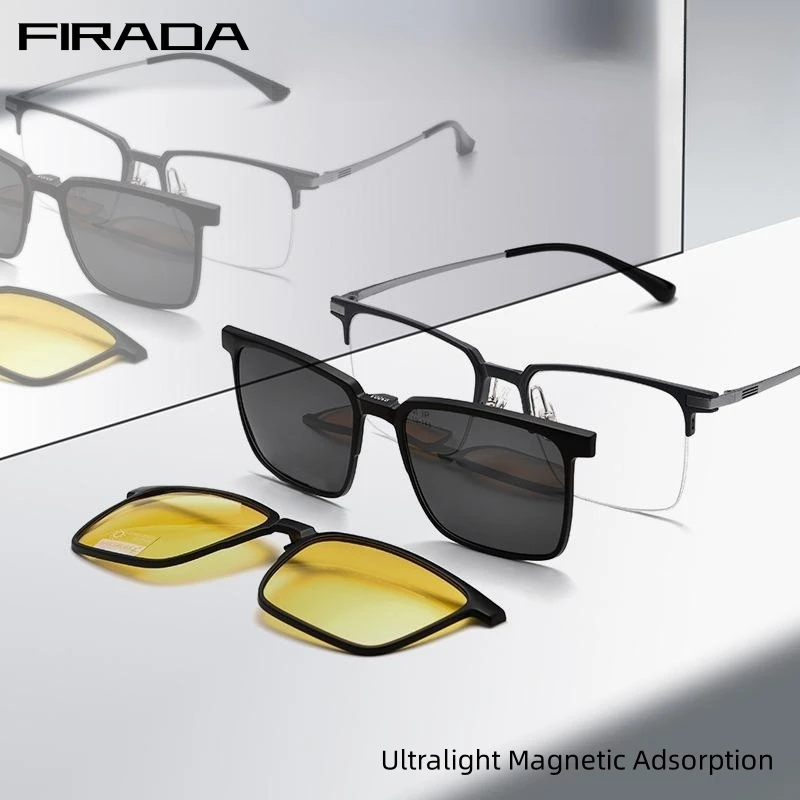 

FIRADA Fashion Design Comfortable Eyeglasses Vintage Half Frames Magnet Eyewear Business Prescription Glasses Frame Men T93003Y