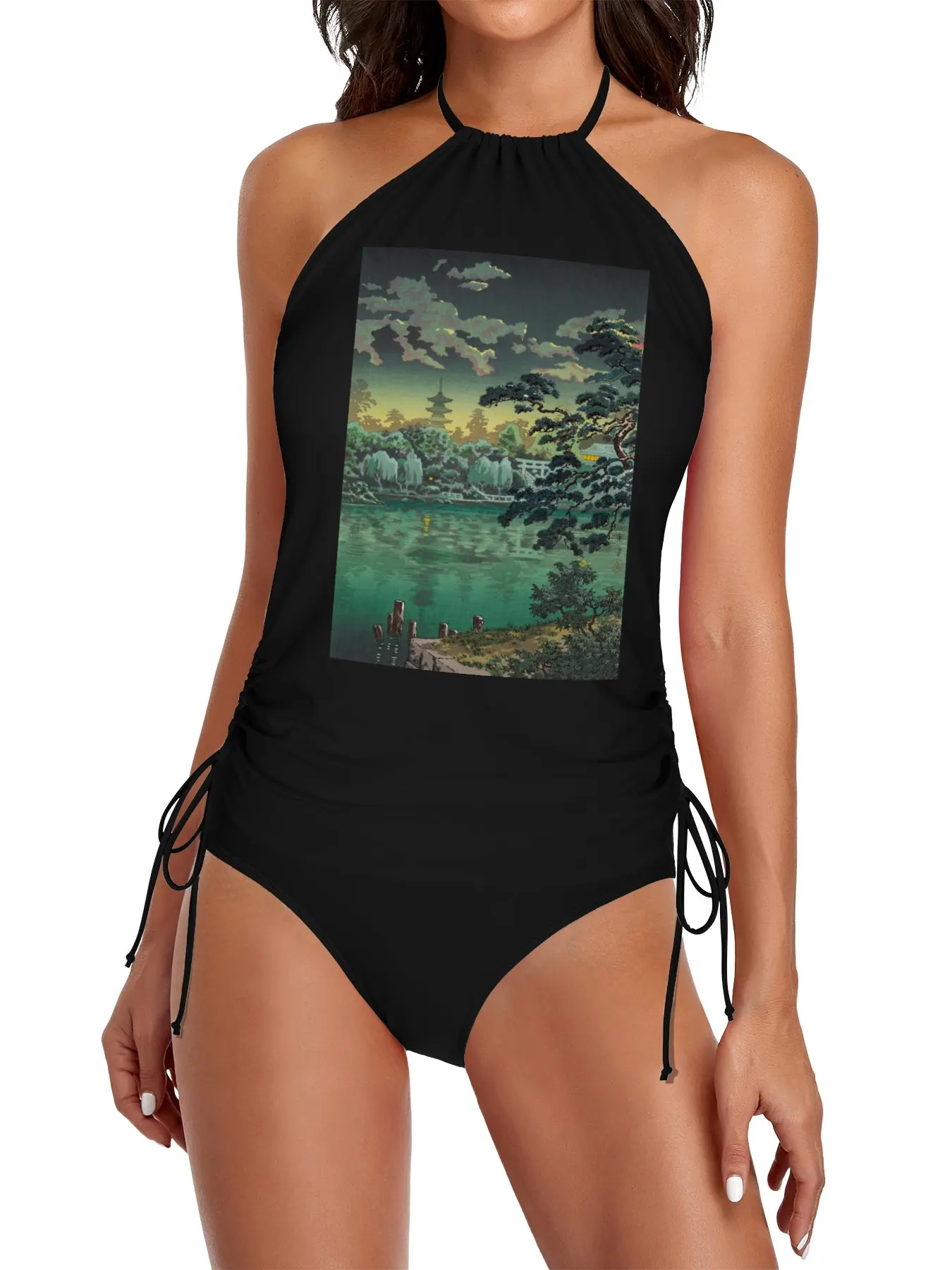

Tsuchiya Koitsu Ueno Shinobazu Pond Art Split Swimsuit Set Women beach beach wear 2025 Swimsuits