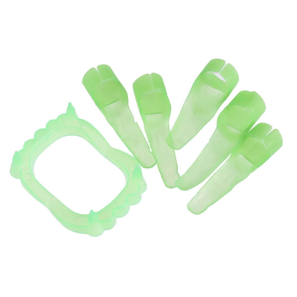 

12Pcs Halloween Luminous Fake Teeth and Finger Nails Glow in Dark Horror Costume Accessory for Zombie Prank Party Trick