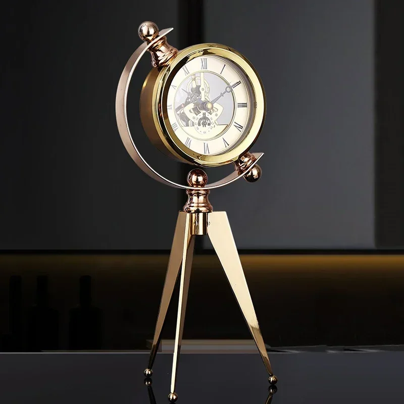 Modern Table Clock Metal Desk Clock Vintage Watch Interior Decoration and Table Accessories Creative Triangle Bracket Design