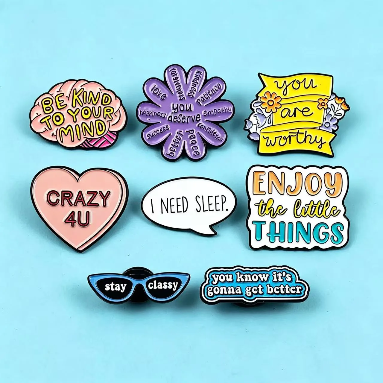 5 Pcs Inspirational Positive Quote Enamel Pins Heart Letter Movie Clapperboard Lapel Brooch Badge for Backpack Clothing