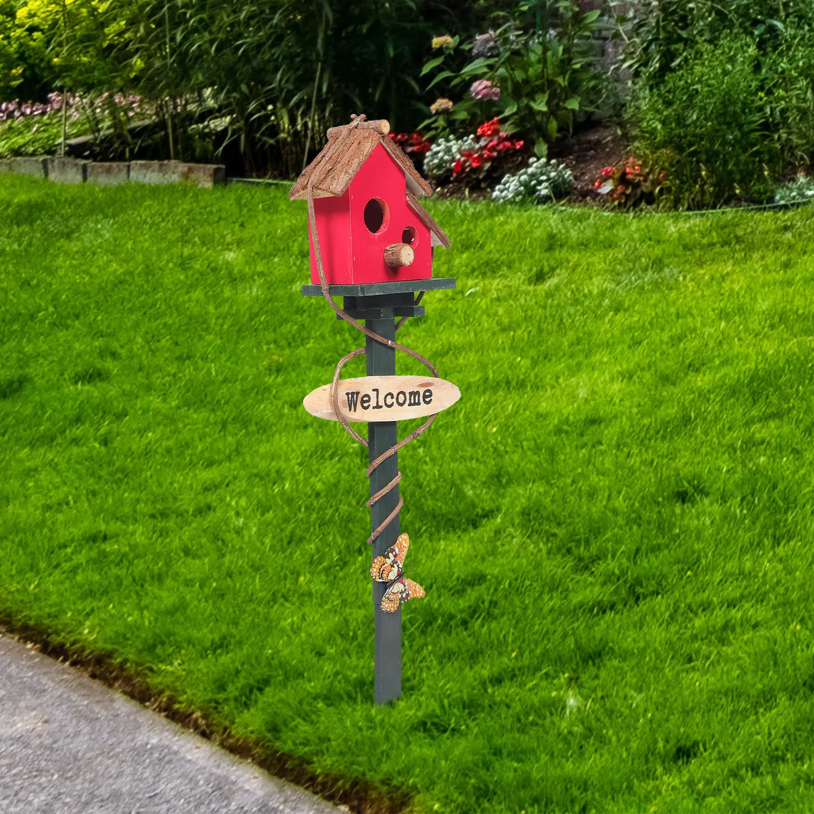 Bird House Stake Outdoor Garden Yard Decorative Bird Nest Resting Home with Pole Lawn Garden Decor Decorative Nest