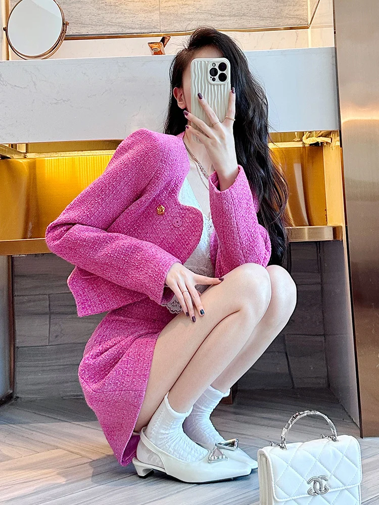 Fashion Women\'s Tweed Shorts Suits 2 Piece Set 2023 Autumn New Single-Breasted Woolen Short Coat Jackets Shorts Outfits Clothing