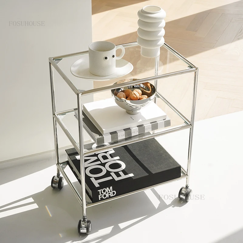 Kitchen Stainless Steel Creative Modern Coffee Tables Designer Side Table Movable Glass Table Home Furniture Storage Rack