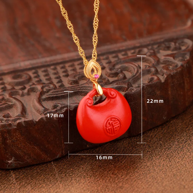 New Chinese Style Pure Silver High Content Cinnabar Pendant with Certificate Ruyi Longevity Lock Fortune Bag Metaphysical Wealth