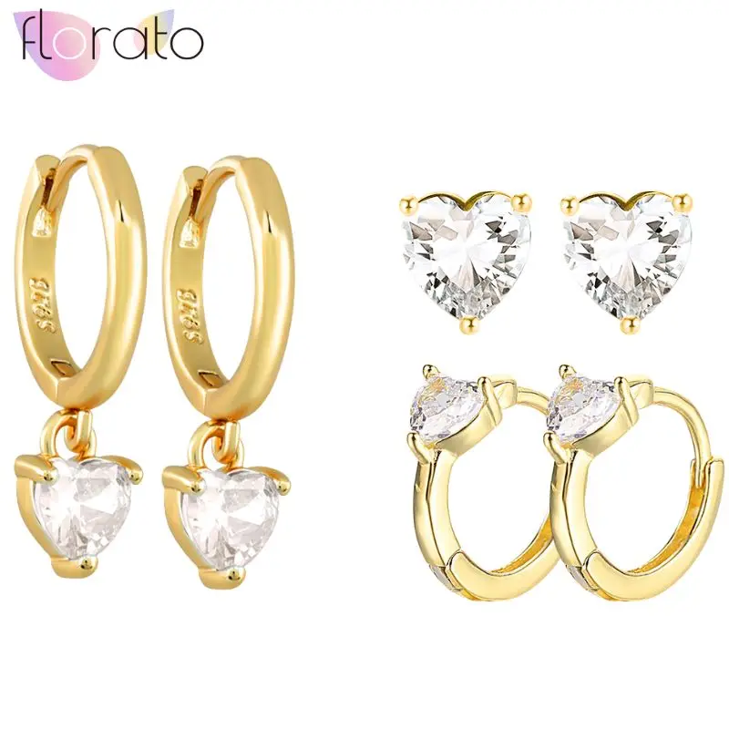 

925 Sterling Silver Ear Needle Exquisite Cute Heart-shaped White Zircon Pendant Earrings Women Party Wedding Earrings Jewelry