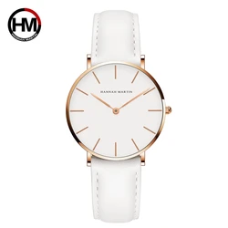 Hannah martin japan quarz einfache damen mode uhr weißes leder armband damen armbanduhren marke wasserdichte armbanduhr 36mm