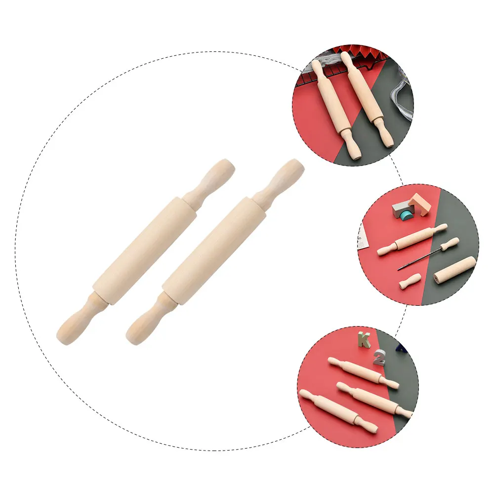

2 Pcs Dumpling Skin Mini Rolling Pin Child Kids Wood Small Dough Roller for Dumplings