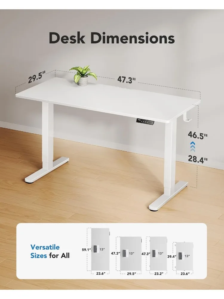 Meja berdiri elektrik, Desktop keseluruhan 48 inci x 30 inci, meja komputer tinggi dapat disetel, 4 Pengaturan memori tinggi