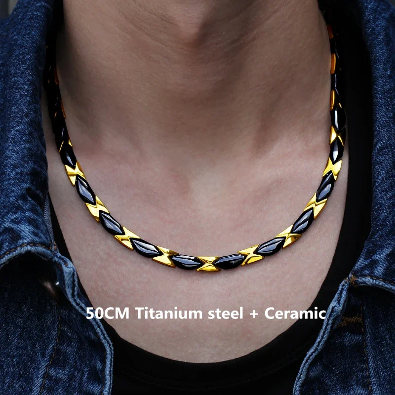 Ceramic Titanium Steel Necklace Hematite Anti-Radiation Health Necklace Magnetic Fat Burning Weight Loss Necklace Energy Collar