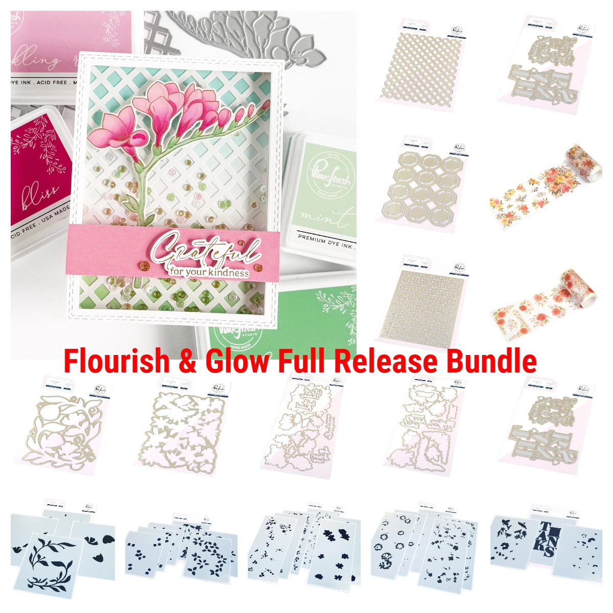Flourish & Glow Full Release Bundle Washi Cut Die Scrapbooking Stamps Stencils DIY Paper Metal Cutting Dies Craft Embossed Decor