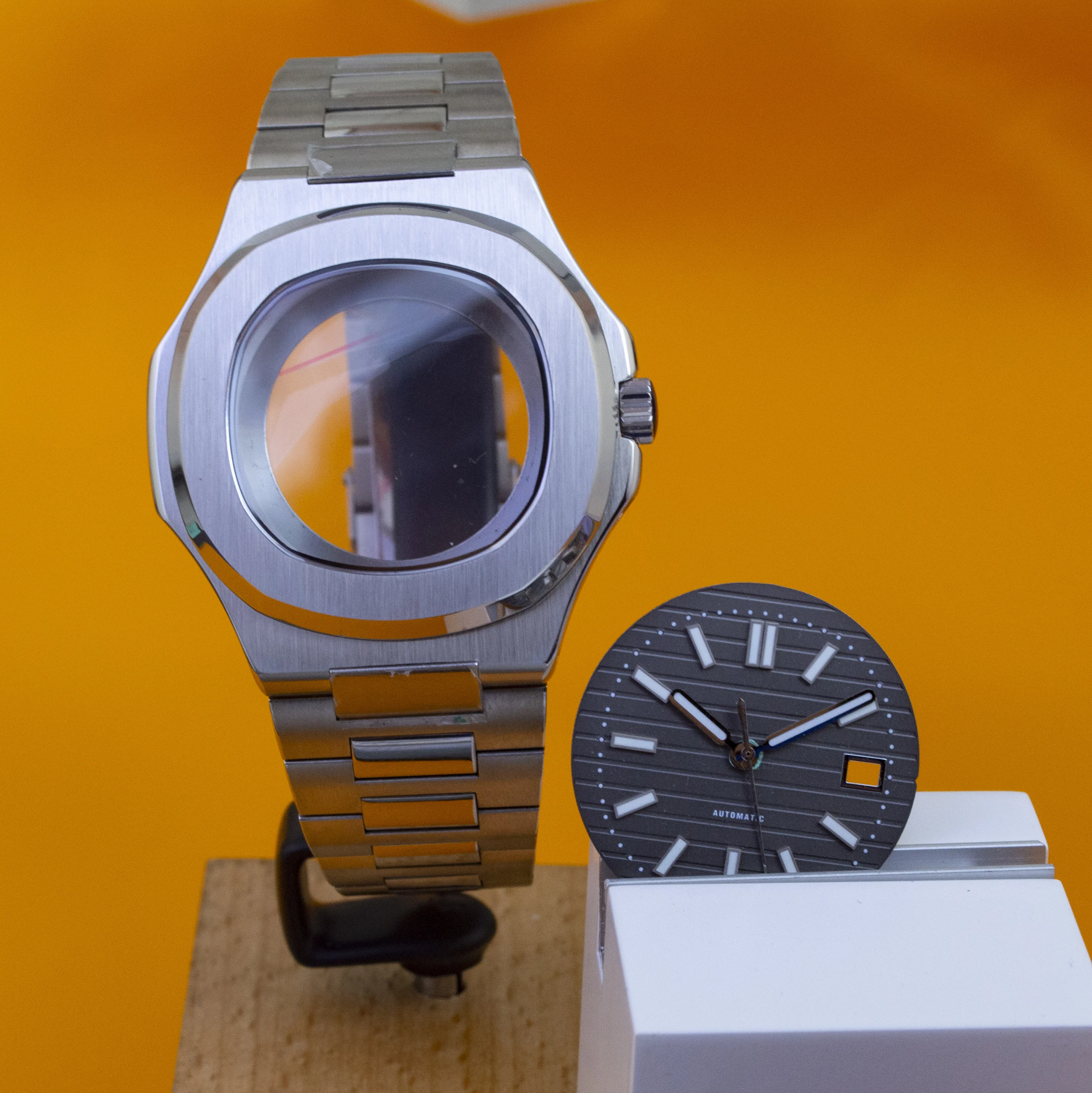 

NH35 Case 316L Stainless Steel 41mm Watch Case Band Dial Green Luminous Hands For NH35 Automatic Movement Nautilus Repair Tools