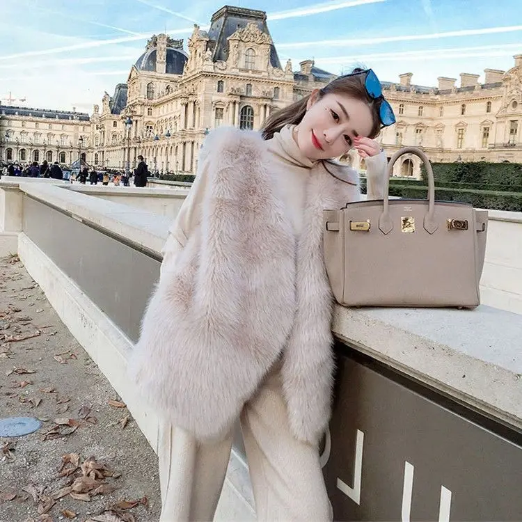 Women\'s Winter Fur Coats 2024 New Open Stitch ry Faux Hair of Environmental Protection Chic and Elegant Vest T235