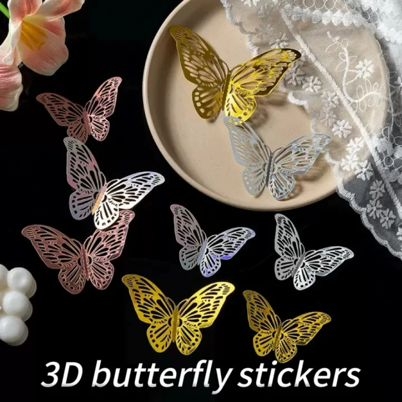 12 Pcs/lot Hollow Gold Colorful 3D Butterflies Wall Sticker Kid Room Wedding Decoration for Bedroom Party Home Decor Living Room