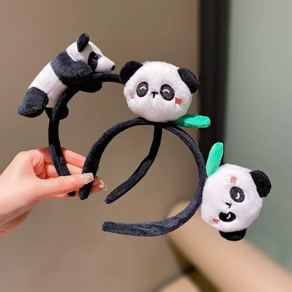 Bando Panda gaya Cina klip rambut kebun binatang lucu aksesori rambut simpai boneka mewah ikat kepala aksesori rambut kartun