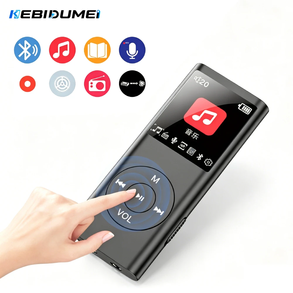 Reproductor MP3 portátil KEBIDUMEI con pantalla digital LCD, radio FM, reproductor de vídeo Hifi MP3, libros electrónicos, reproductor de música sin pérdidas Bluetooth
