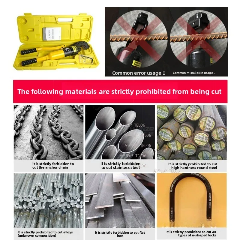 YQ16 22 Hydraulic Rebar Cutter Manual Chain Lock Steel Cable Cutter Tool Head Included