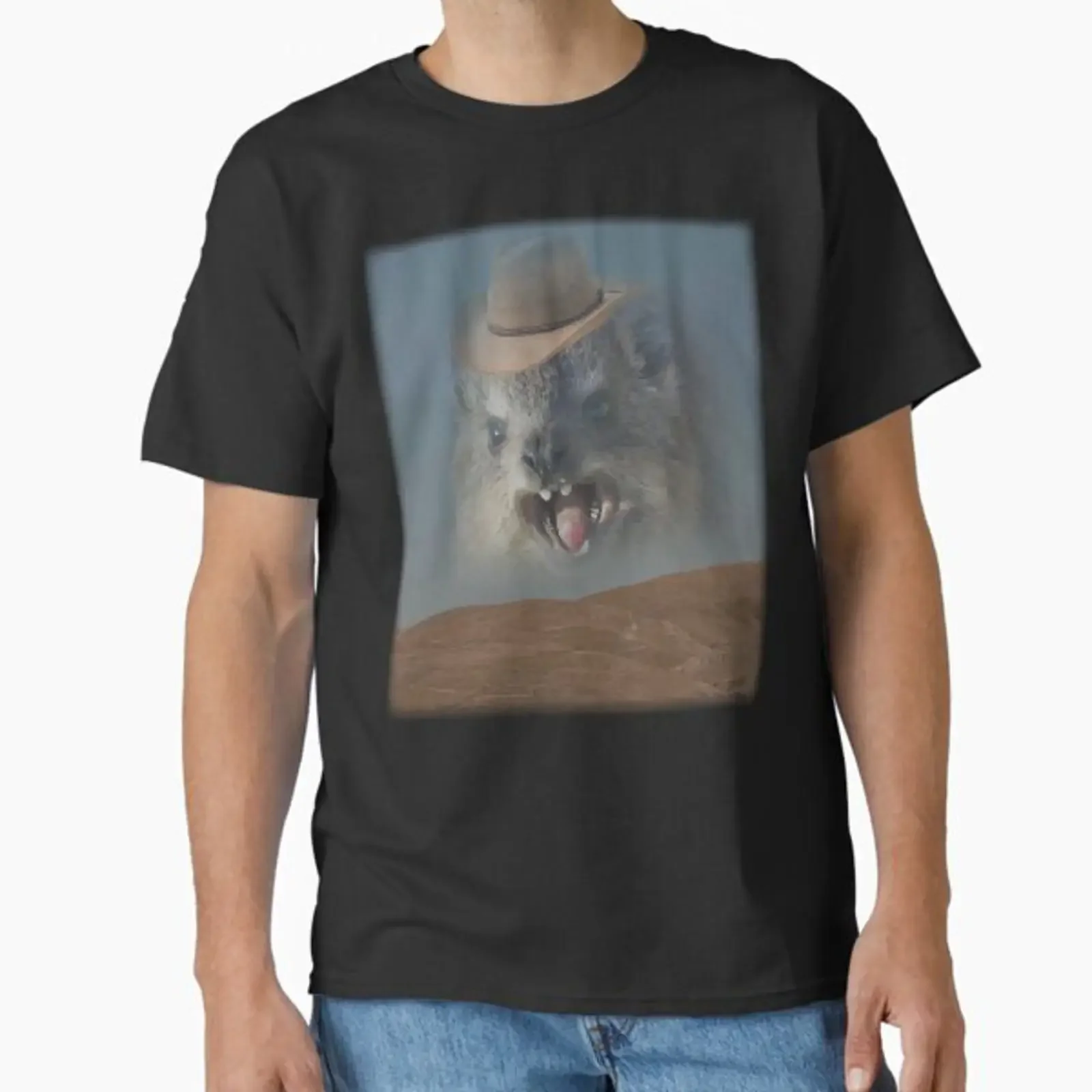 Funny Screaming Cowboy Hyrax Meme Classic T Shirt vintage Washed Unisex graphic fashion streetwear Soft Casual Breathable
