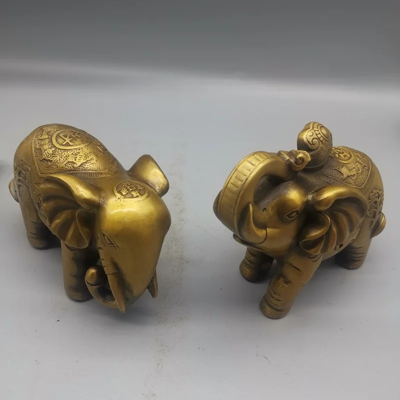 

Chinese Exquisite Collection Archaize Brass Wealth Elephant Statue A Pair Iiving Room Decoration