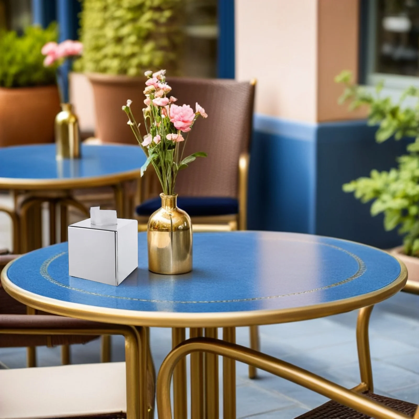 

Electroplated Tissue Box Square Napkin Holder Modern Abs Plastic Facial Tissue Dispenser Smooth Design Hollow Bottom For