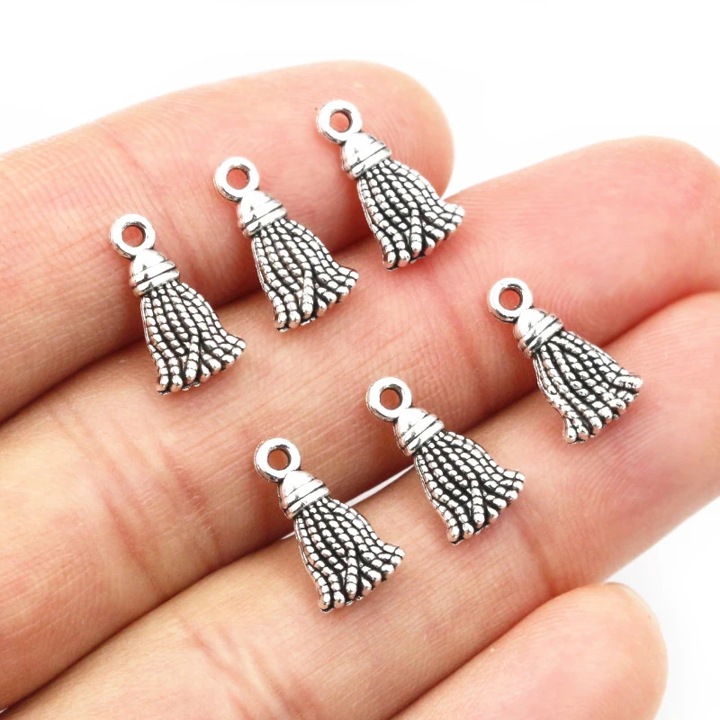 50pcs 13x7.5mm Antique Silver Plated Alloy Tassel Charms Pendant DIY Jewelry Making Accessories Findings For Necklace Bracelet