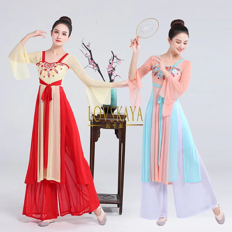 

New Chinese dance wide sleeved women classical dance practice suit modern dance body charm elegant gauze clothing