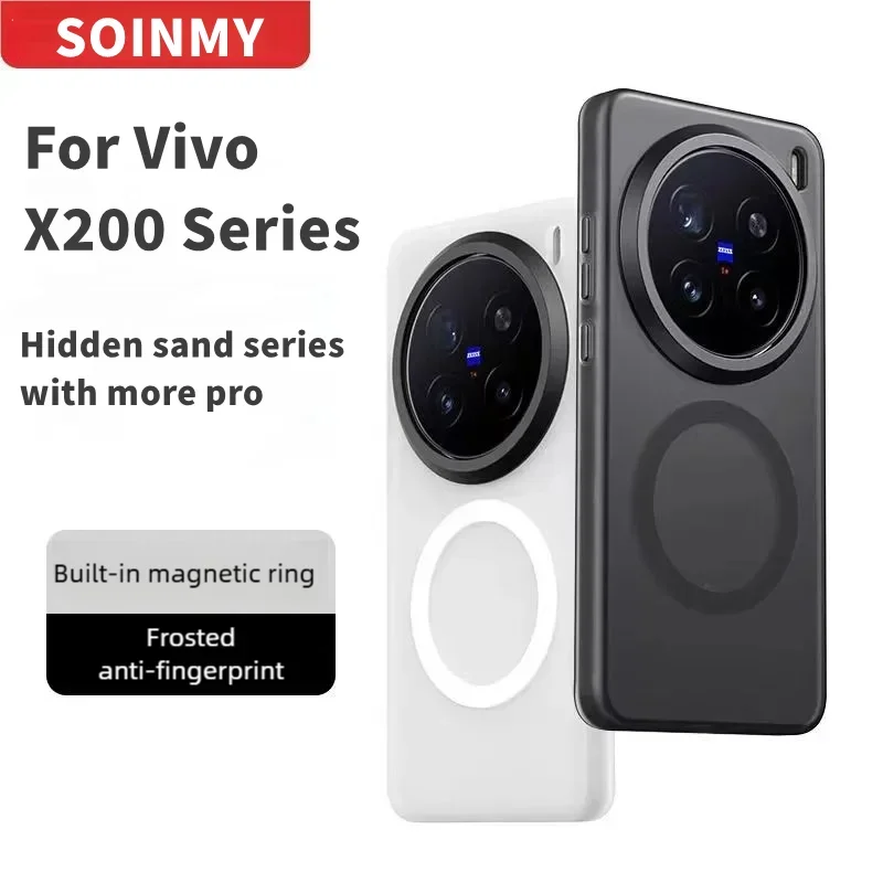 

Shockproof Acrylic Magnetic Matte Phone Case For Vivo X200 X100 Pro Ultra Magsafe Wireless Charge Hard PC Cover With Metal Lens