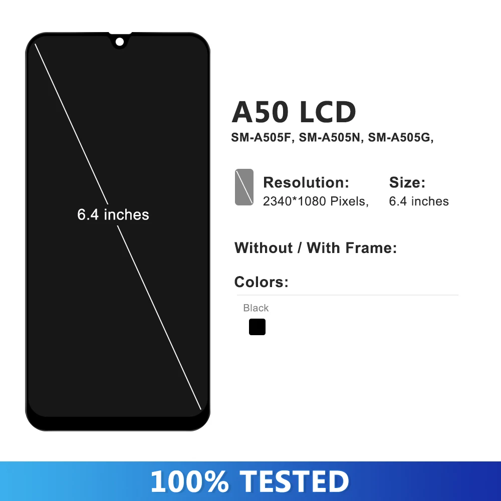 Super AMOLED For Samsung A50 A505 A505F A505FN A505GN A505FM LCD Display Touch Screen Digitizer Assembly A50 Screen Replacement