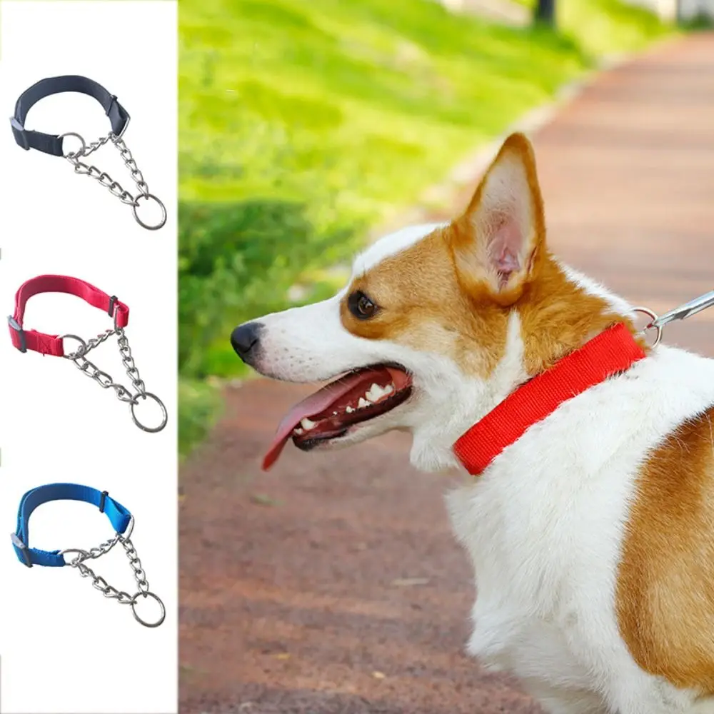 Pet Collar Adjustable Nylon Large Dogs Slip Pinch Collar with Welded Link Chain Dog Training Accessories