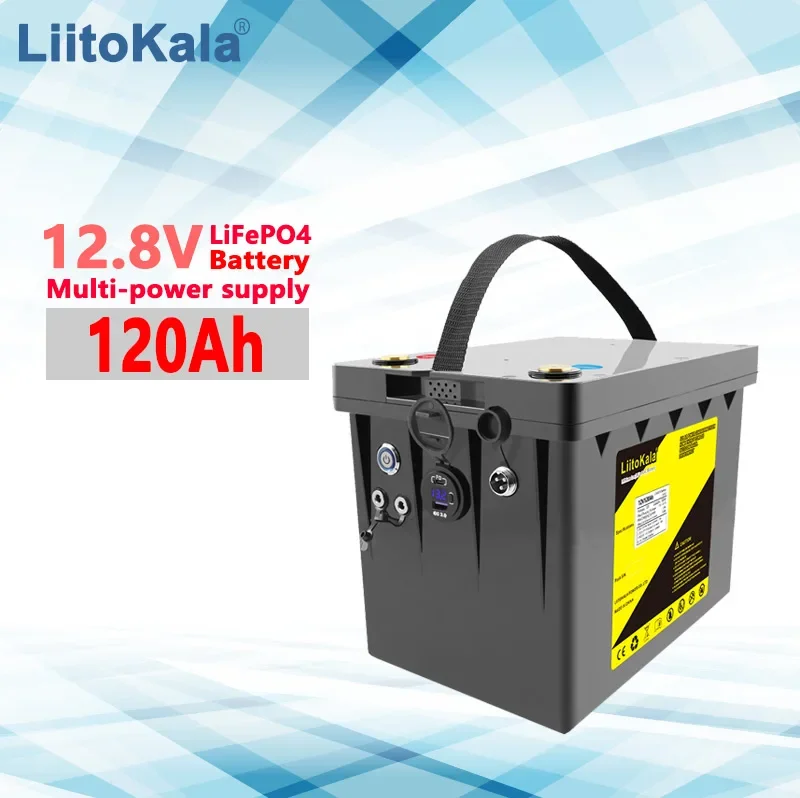 LiitoKala 12V 120Ah LiFePO4 battery 12.8V power supply, suitable for camping car golf car off-road off grid solar wind, QC3.0 Ty