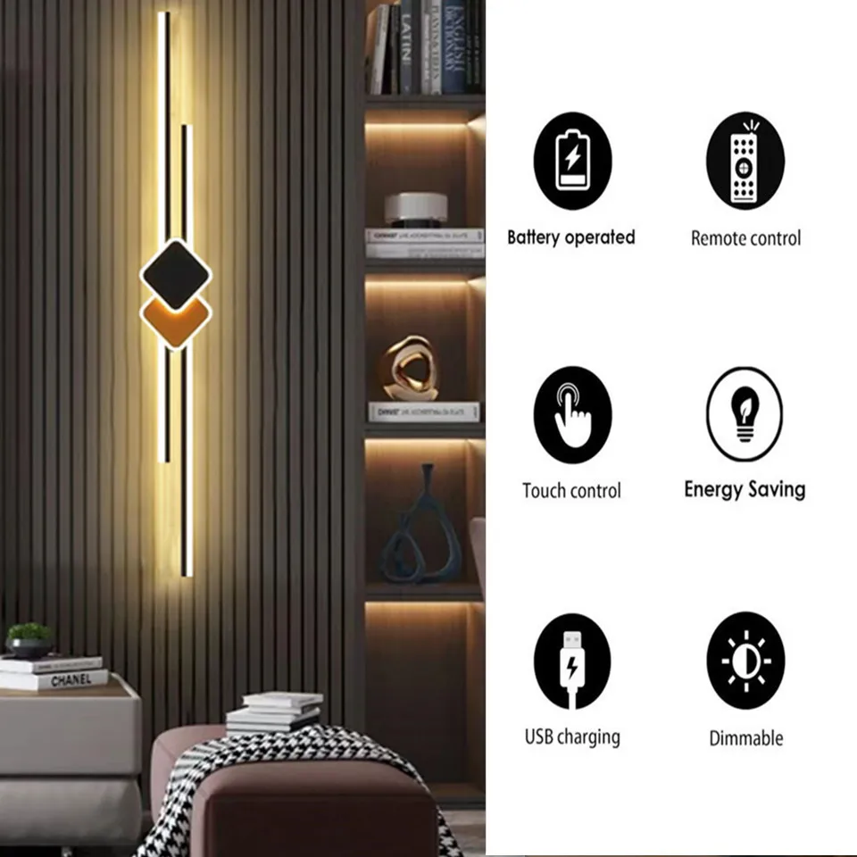 

Minimalist Modern Creative Strip Led Wall Lamp Living Room TV Sofa Background Night Light Bedroom Bedside Wall Sconce Led Lights