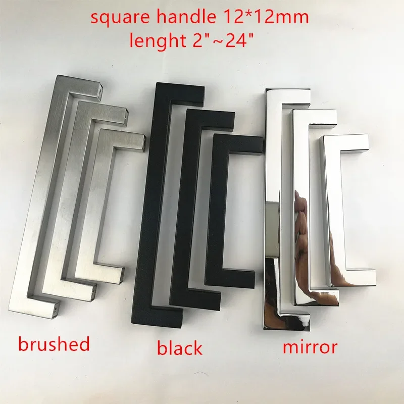 Square Bar Stainless Steel Brushed Black Mirror Door Handle  Kitchen Door Cabinet Handle Pull Knob
