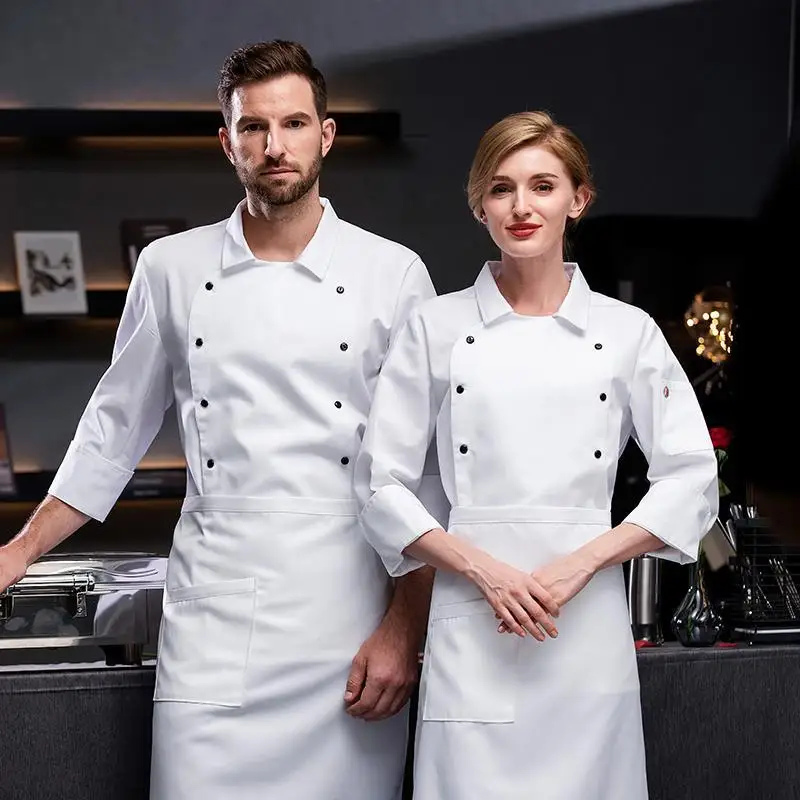 Hotel chefe macacão de manga longa dos homens outono e inverno roupas grosso branco respirável cozinha jantar grande tamanho chef roupas