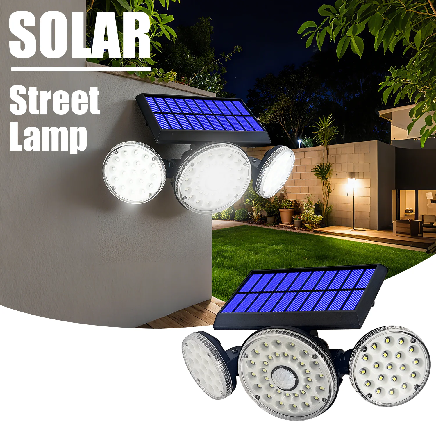 

Solar LED Street Light Three-Head Rotatable Human Body Sensor Outdoor Waterproof Garden Street Lamp