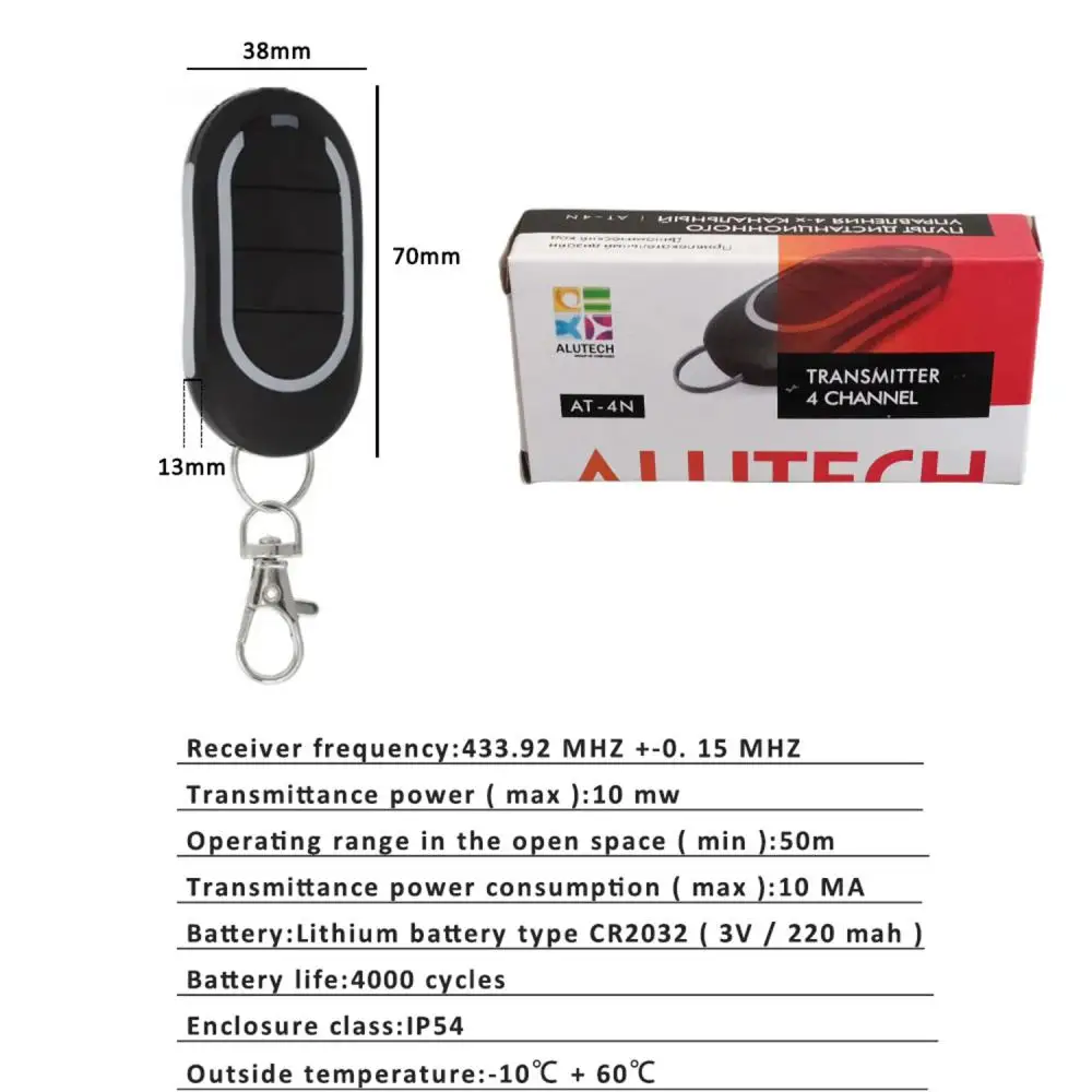 Alutech AT-4N Garage Door Keychain for Barrier 433MHz Dynamic Code Alutech AT 4N Gate Remote Control Garage Key Fob Transmitter