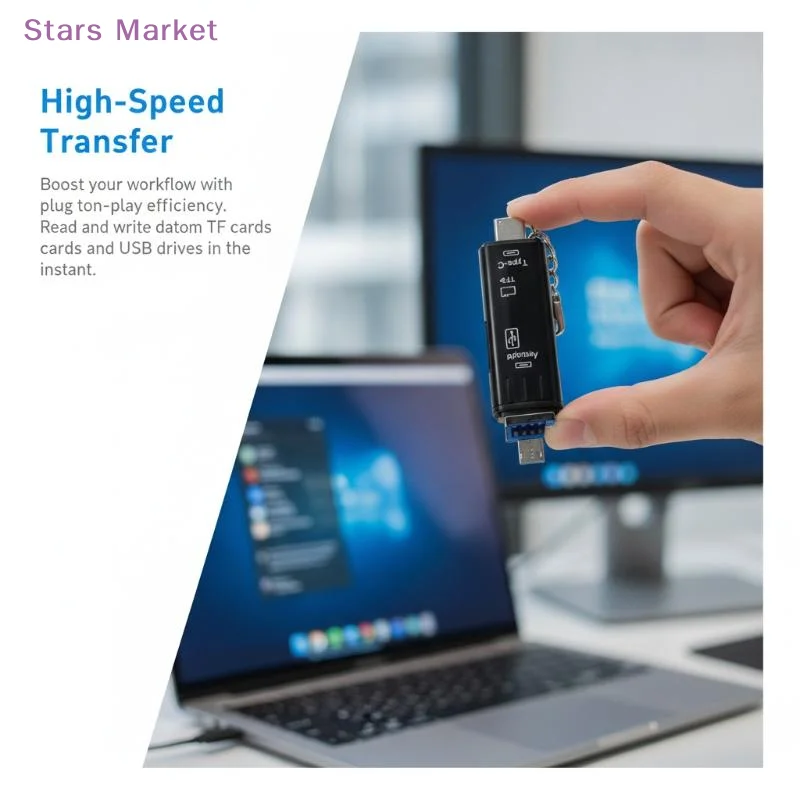 New 5 In 1 Multifunctional OTG Card Reader With Keychain Type C USB Micro TF Slots Stable Read Write For Phones Laptops