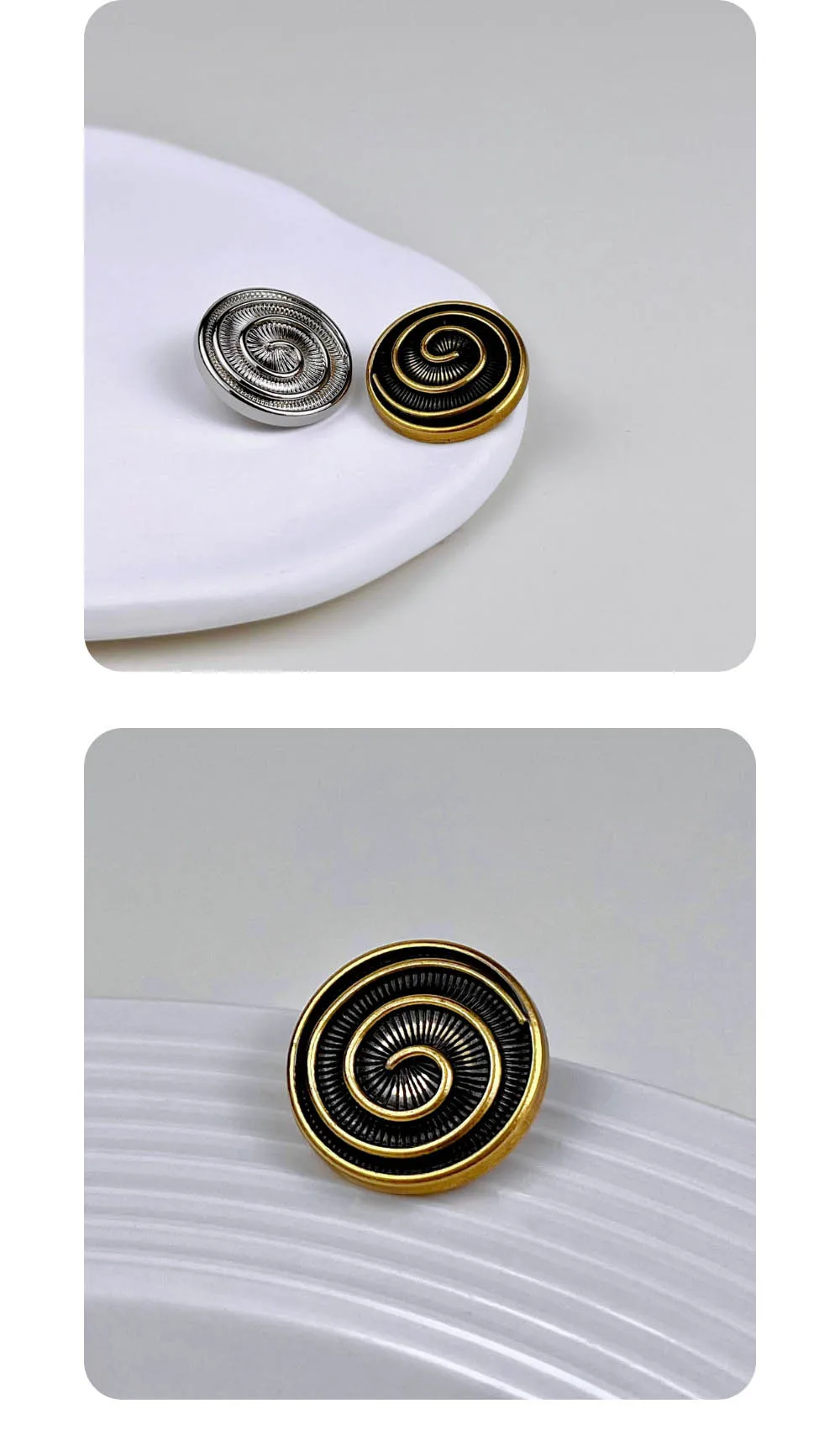 10 Stück 18MM/20MM/23MM Metallknöpfe Nähzubehör DIY Handwerk Vintage Gravur Spiralmuster Runde Goldene Knöpfe – Detail 6