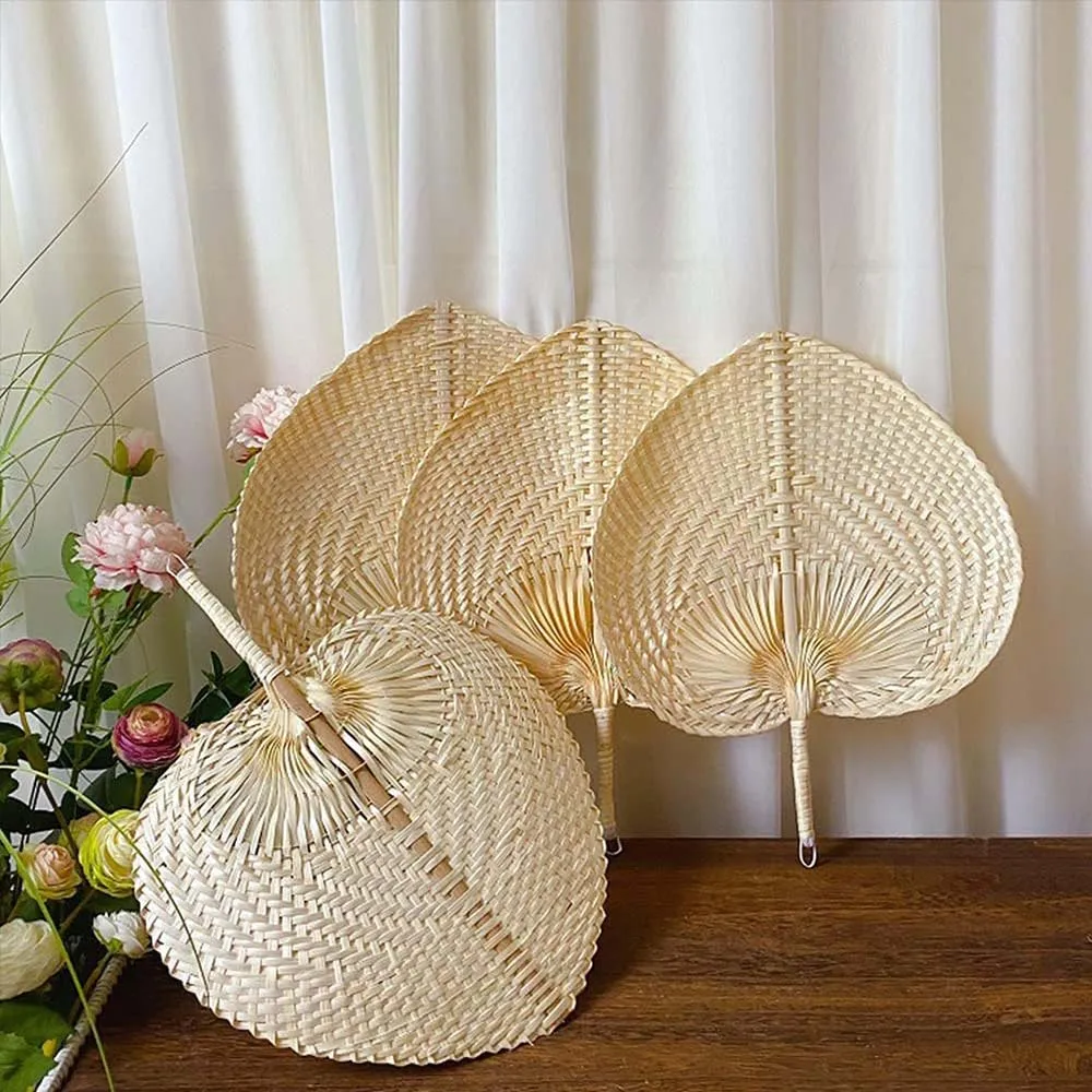 Bamboo Raffia Hand Fans Wedding Raffia Fans for Guest Hand Weaving Fan for Summer Cooling Beach Wall Decor Party Favors