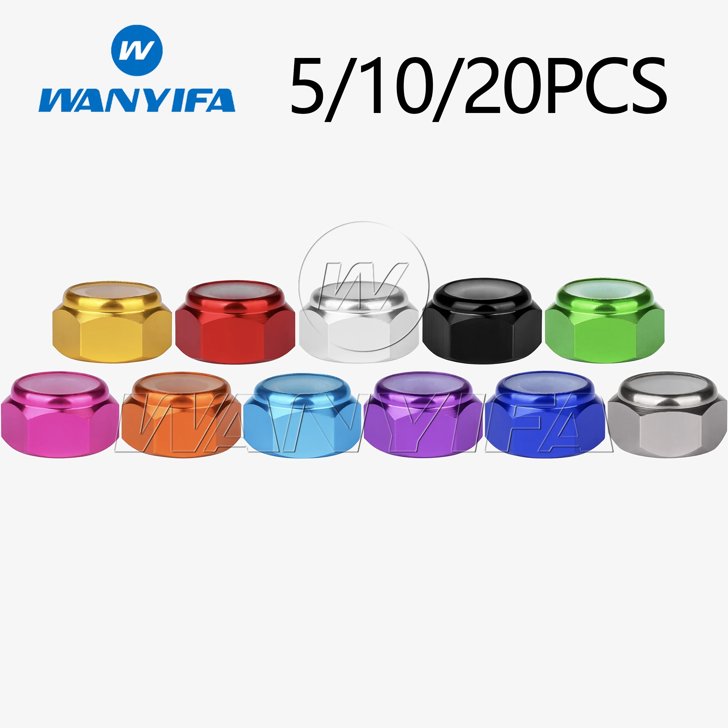 Wanyifa M2 M3 M4 M5 M6 M8 Aluminum alloy Hex Nylon Insert Lock Nut Self-locking Locknut 5/10/20pcs