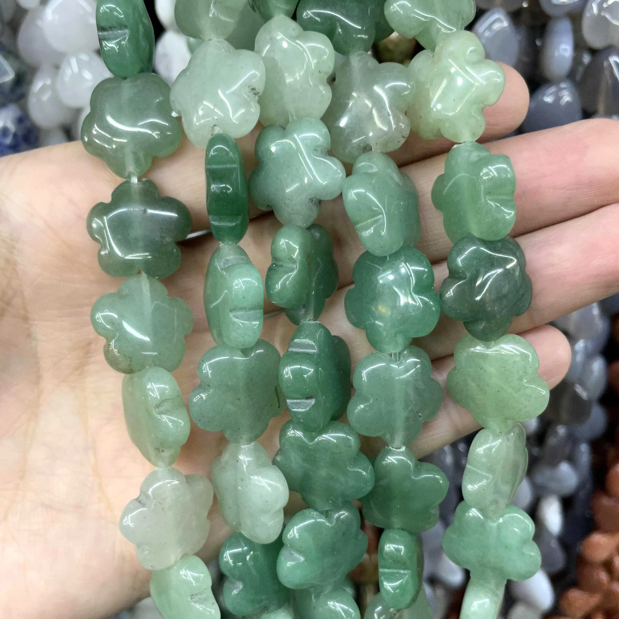 16 20MM Natural Plum Blossom Shape Agates Amazonite Jades Quartz Gem Stone Loose Spacer Beads Diy For Jewelry Making Accessories