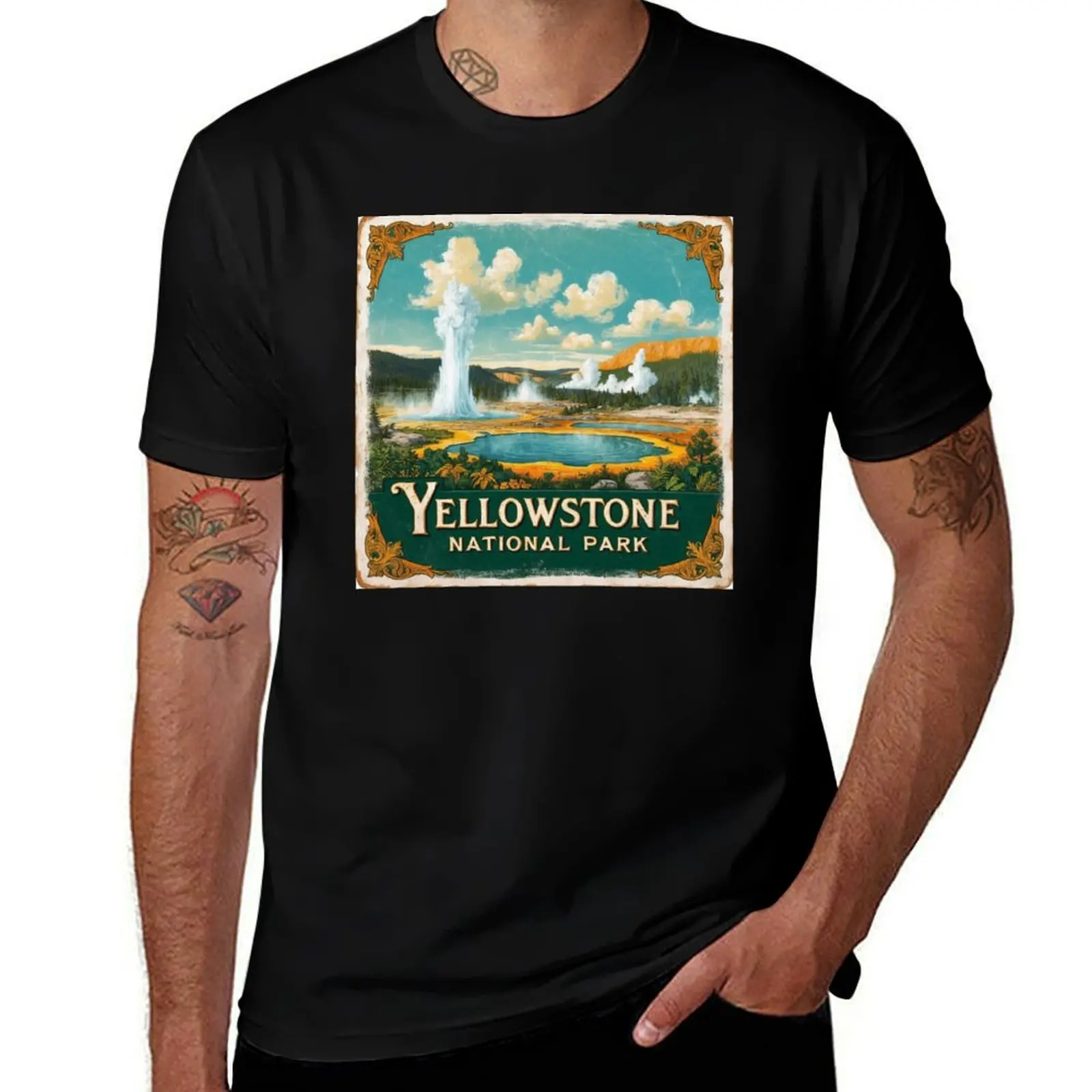 Yellowstone National Park Postcard Vintage Retro Travel T-Shirt Lightweight Hiking T-Shirt