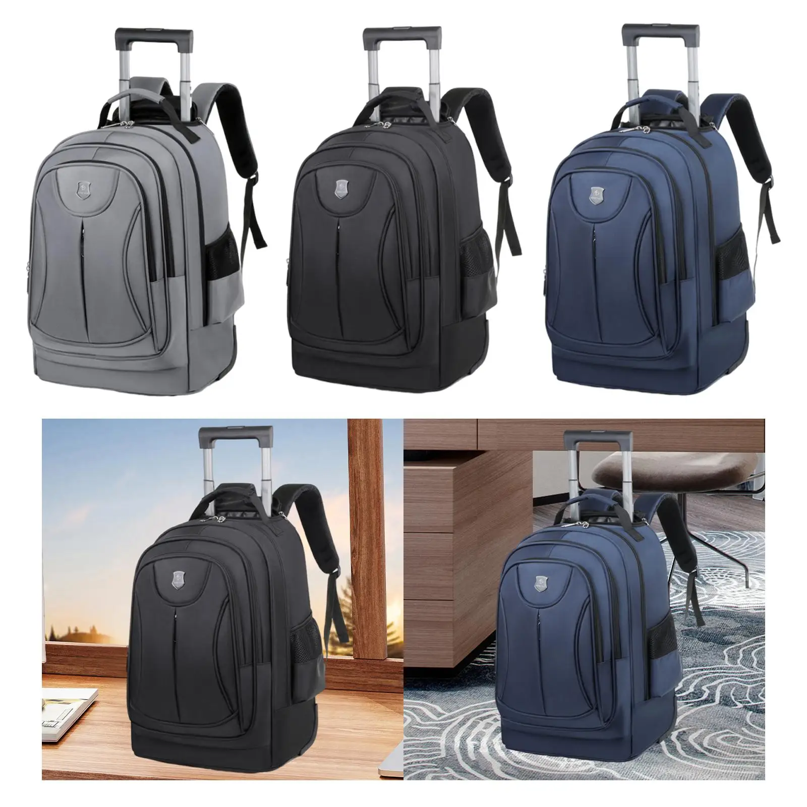 Rolling Backpack Computer Bag Overnight Laptop Backpack with Wheels Rucksack for College Airplane Work Adults Kids Women Men