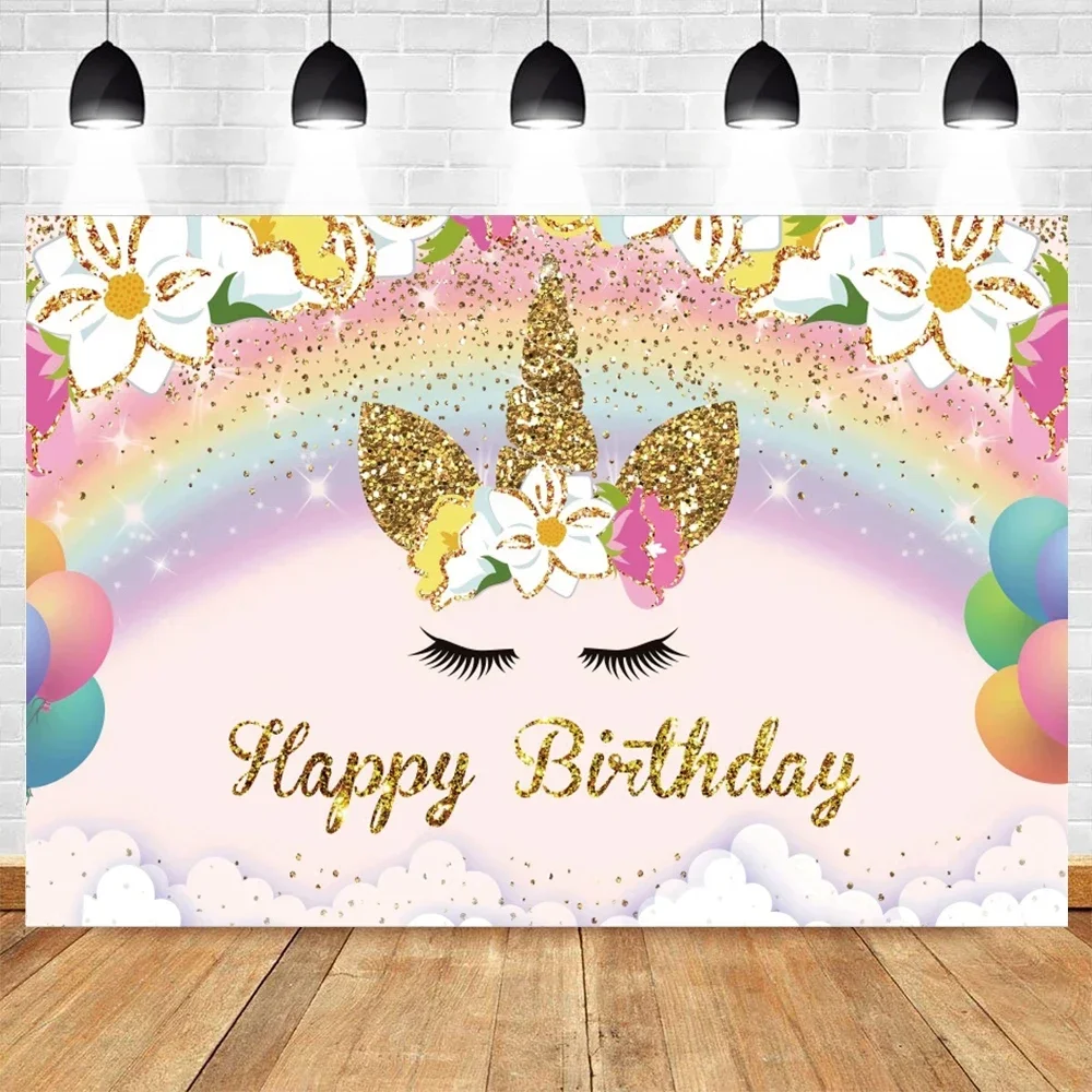 

Rainbow Unicorn Backdrop for Girls Birthday Party Newborn Baby Shower Decoration Banner Photography Background for Photo Studio