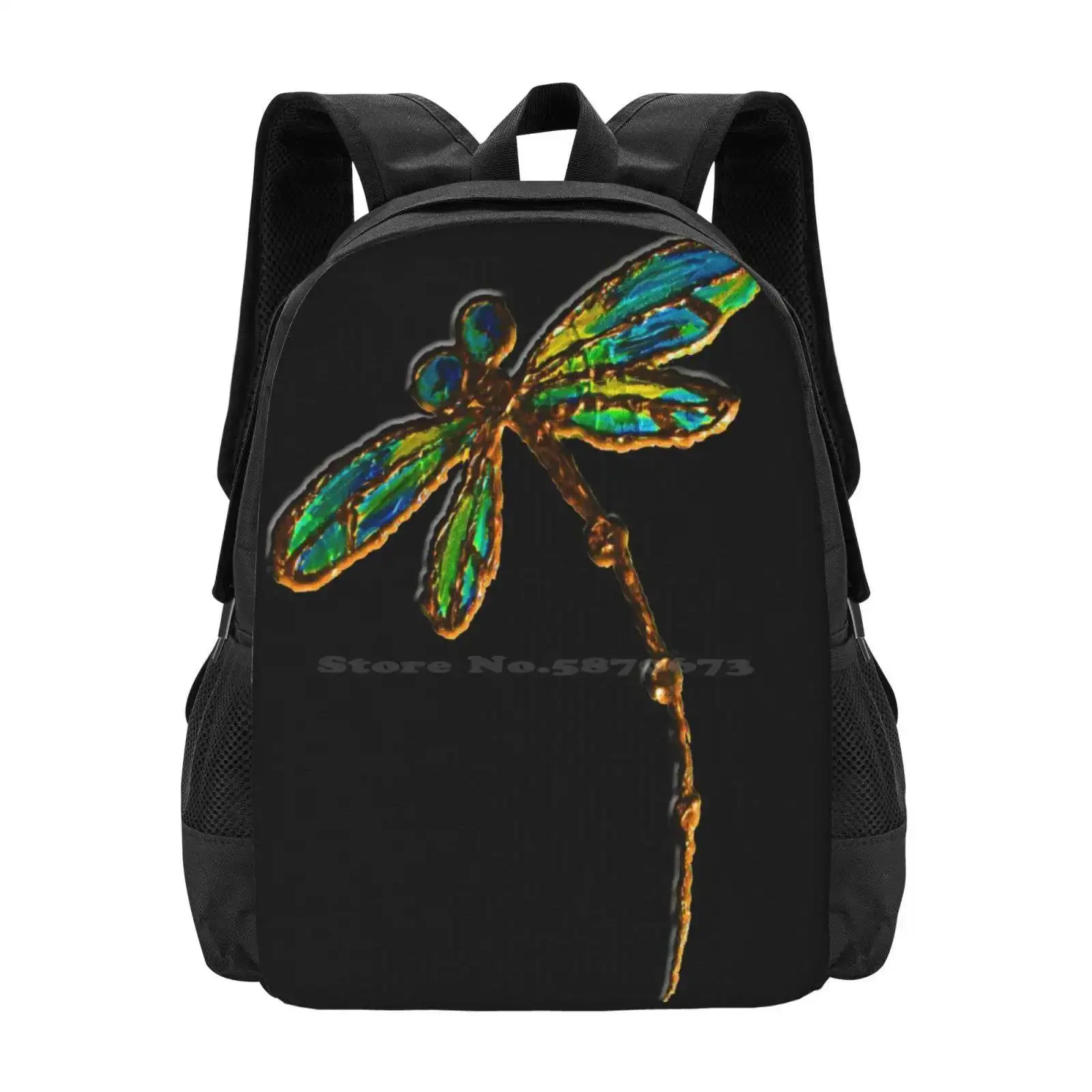 

Electric Green Gold Dragonfly Hot Sale Schoolbag Backpack Fashion Bags Blue Cute Dragonfly Lover Flit Flying Gold Green Hover I