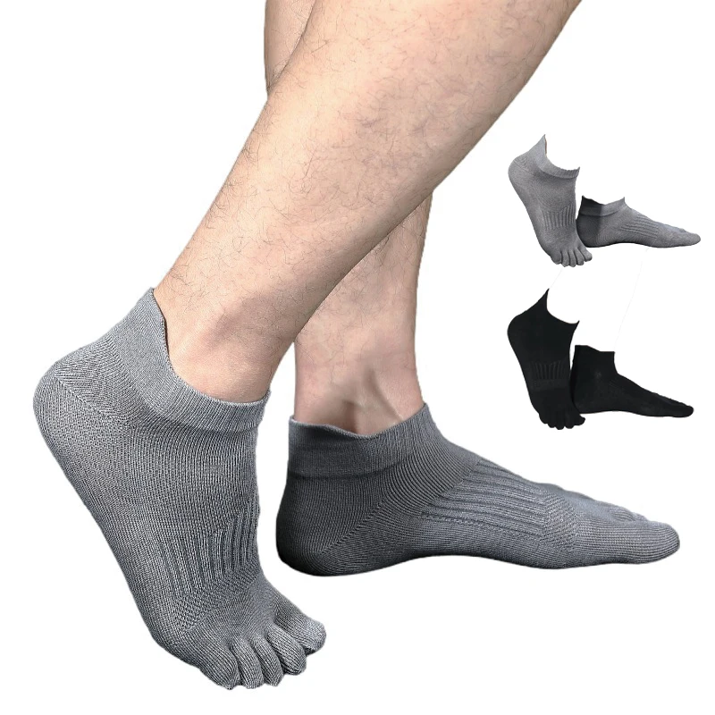 Calcetines tobilleros de algodón transpirables para hombre, medias elásticas de cinco dedos, transpirables, absorbentes de sudor, novedad