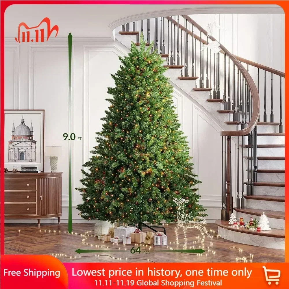 9 FT Pre-lit Christmas Tree, 4668 Thicken Tips and 1500 Clear Lights for Indoor Outdoor,Hinged Spruce Artificial Christmas