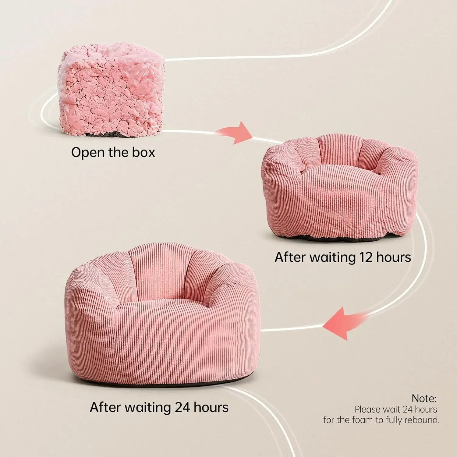 #Large Reading Bean Bag Chair for Adults, Pink Corduroy FloorLounger,Vacuum-Compressed Lazy Sofa,Comfortable Home Lounge Seating